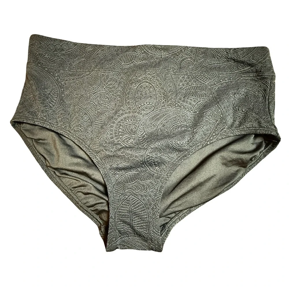 Lands End Womens High Waisted Bikini Bottoms Black Paisley Textured 12 524087